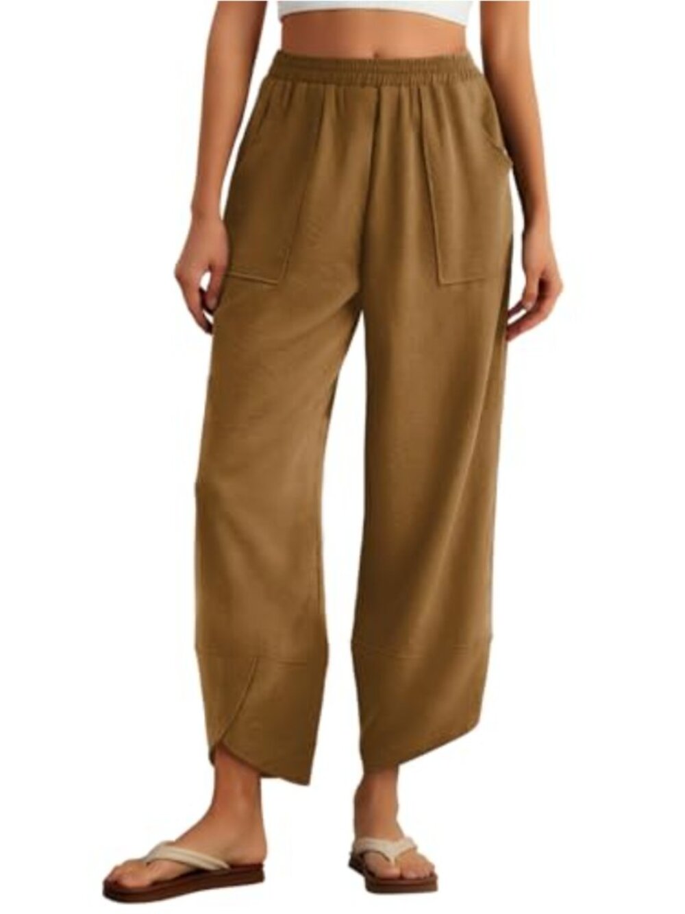 Womens Harem Pants Wide Leg Palazzo Elastic Waist Pockets Rayon